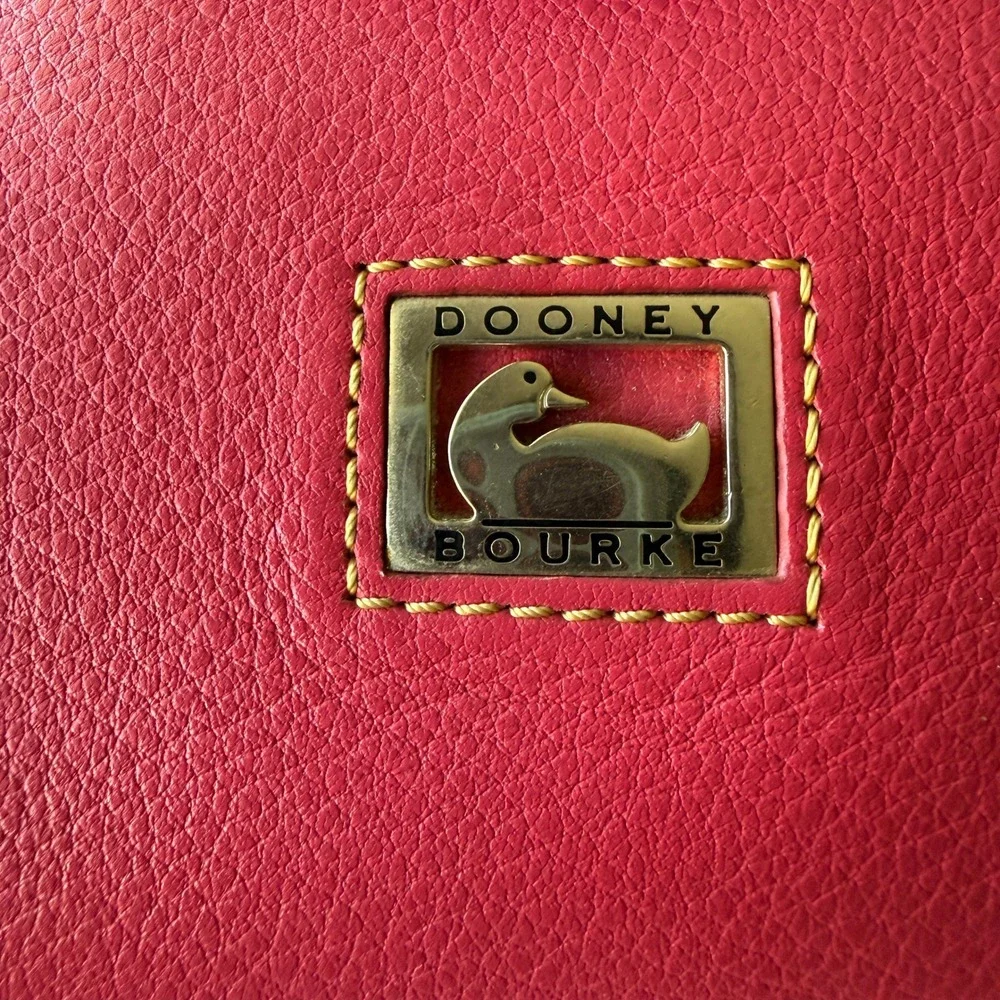 Dooney & Bourke Pink Pebbled Leather Satchel Bag Brown Trim Gold Duck Logo